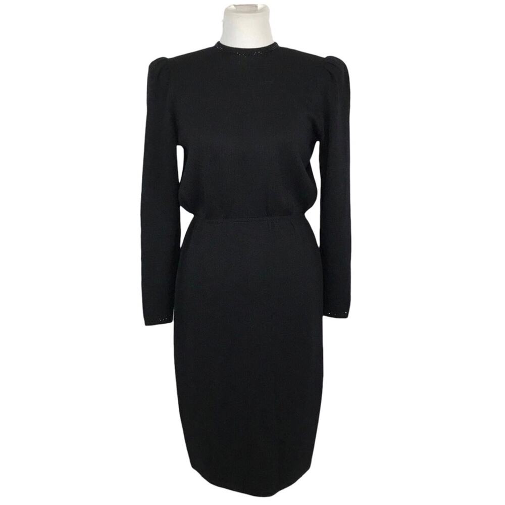 ST. JOHN Vintage Santana Knit Deep V-Back Embellished Midi Dress Women’s Medium